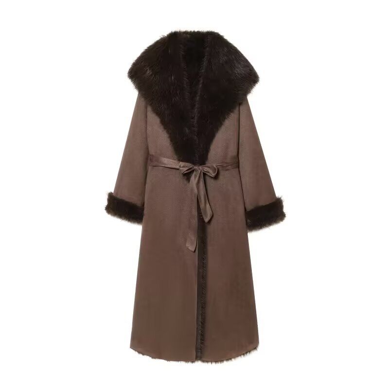 Faux Fur Belted Coat - European Style Women's Outerwear KUN-00051