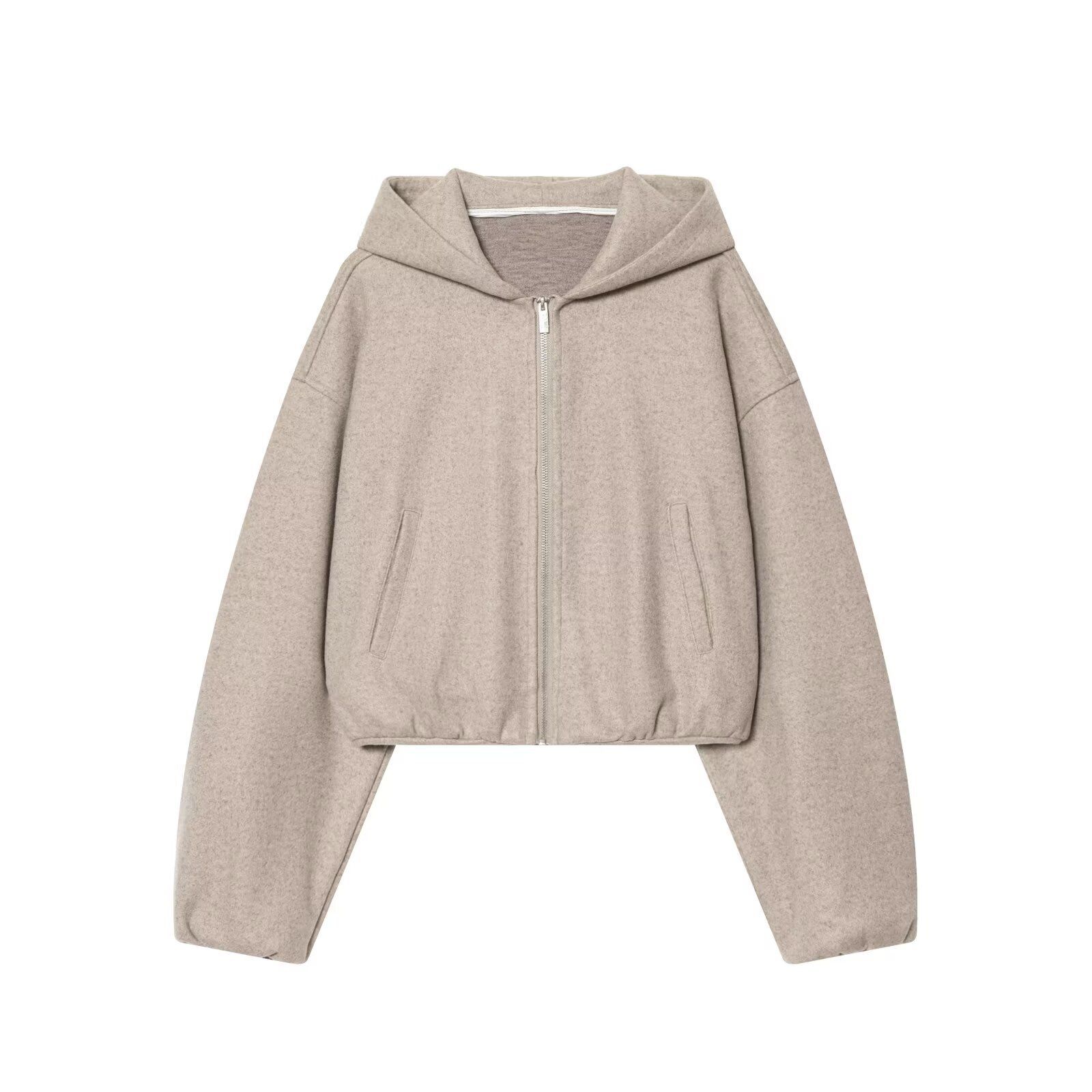 Conjunto de chaqueta con capucha suave y pantalones de cintura alta para mujer KUN-00097