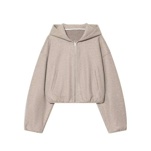 Conjunto de chaqueta con capucha suave y pantalones de cintura alta para mujer KUN-00097