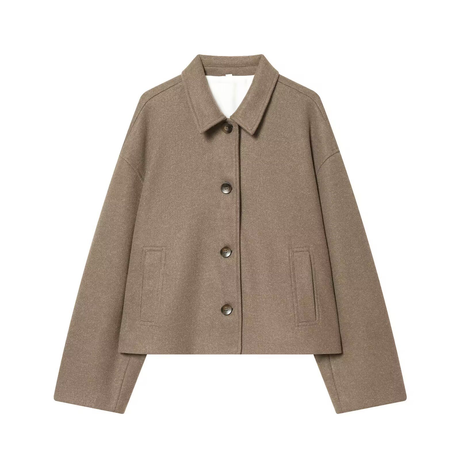 Wool Blend Cropped Coat - European Style Fashion KUN-00005