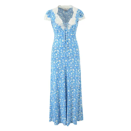 Vestido vintage francés de patchwork con encaje, elegante y moderno KUN-00163