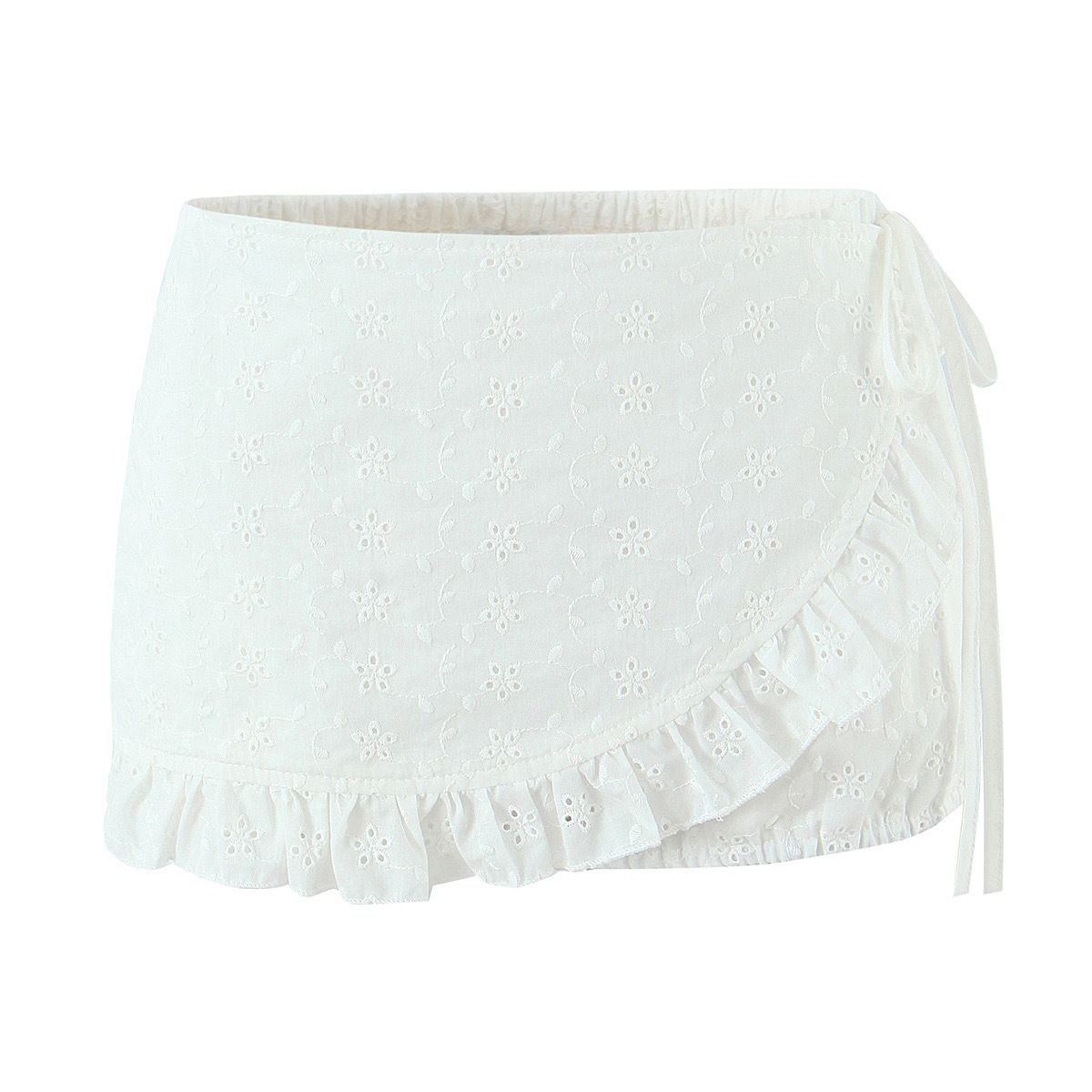 Conjunto de top y falda de estilo cottagecore con ribete de encaje KUN-00028