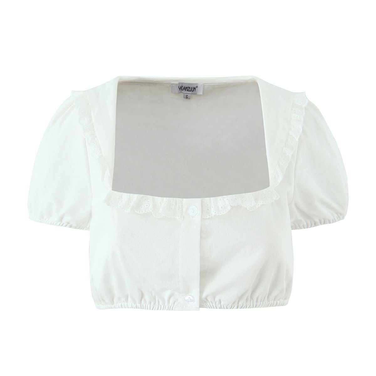 Conjunto de top y falda de estilo cottagecore con ribete de encaje KUN-00028