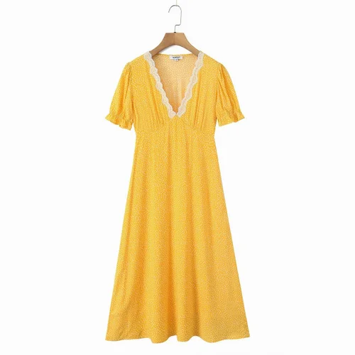 French Lace Polka Dot Dress - Classic & Versatile KUN-00169