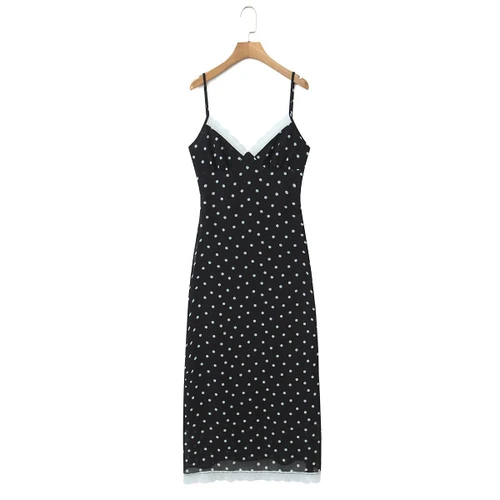 Women's Polka Dot Lace Cami Dress - Sleeveless Backless V-Neck KUN-00167