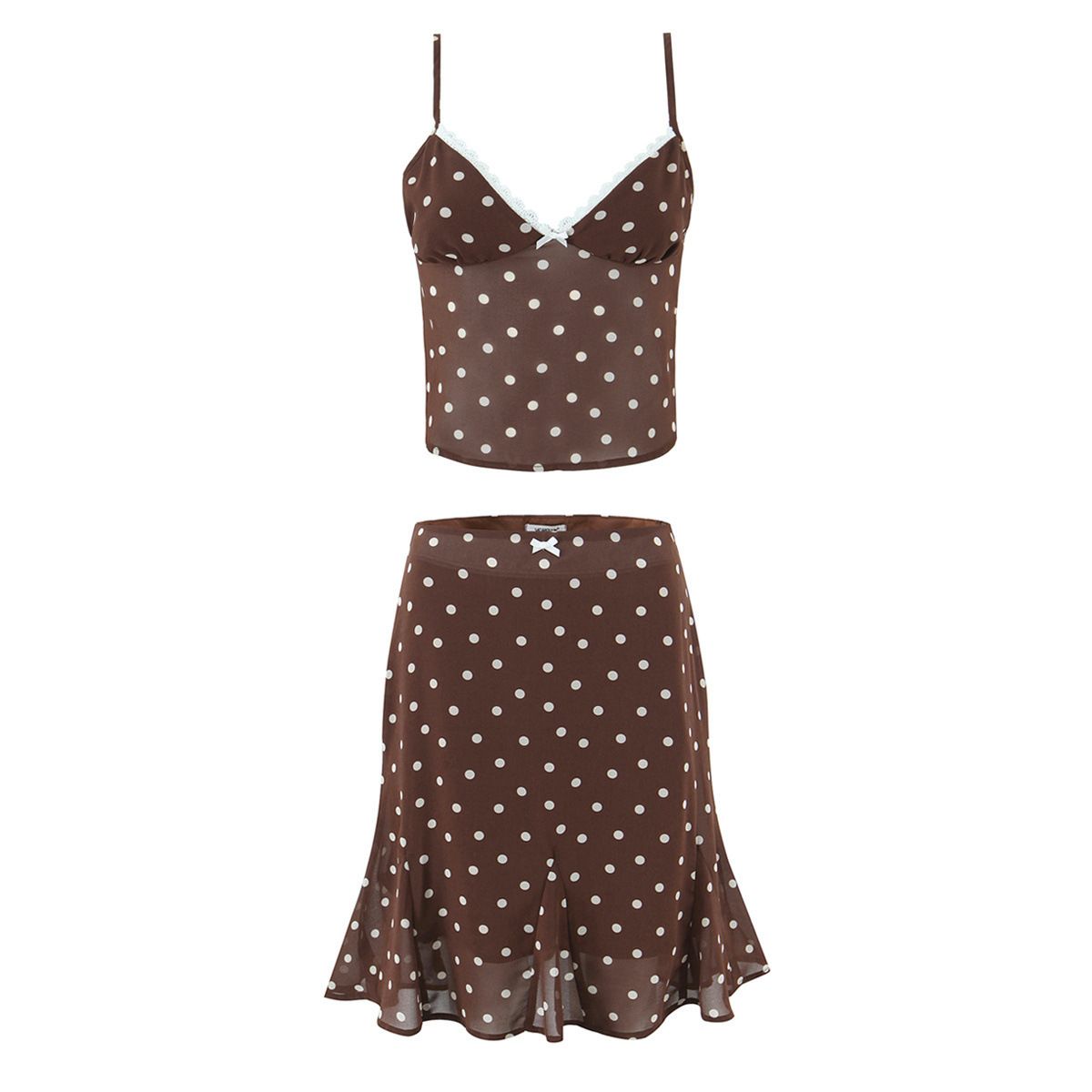 Conjunto de vestido camisola retro de lunares - Espalda descubierta y volantes sexy KUN-00094