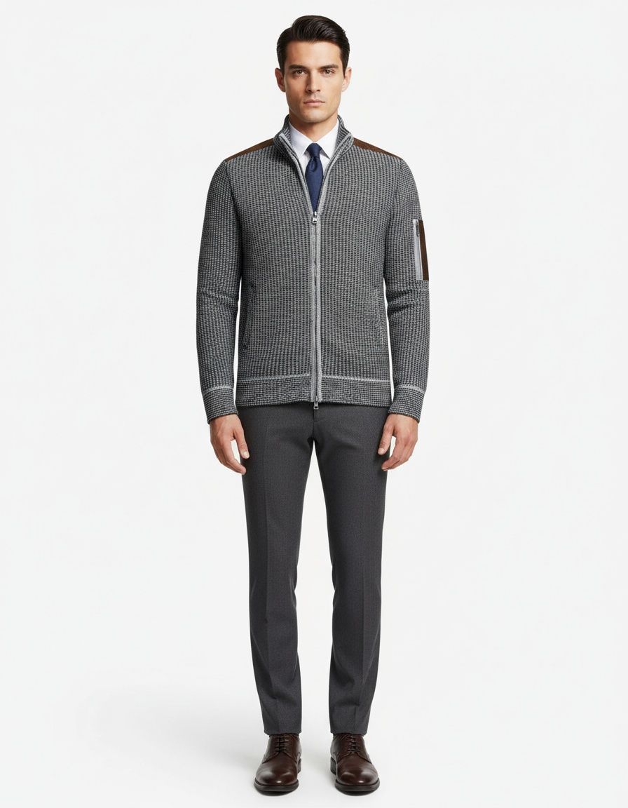 Men's Stand Collar Knit Cardigan Jacket - Fleece Lined Warm Sweater