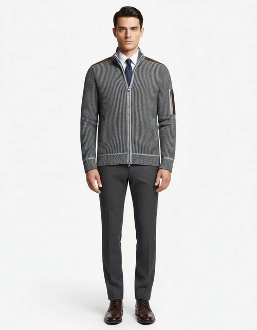 Cardigan da uomo con collo alto in maglia - Maglione caldo foderato in pile