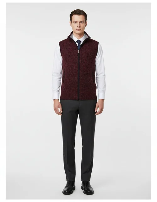 Gilet da uomo in maglia con collo alto, senza maniche, casual, con cerniera.