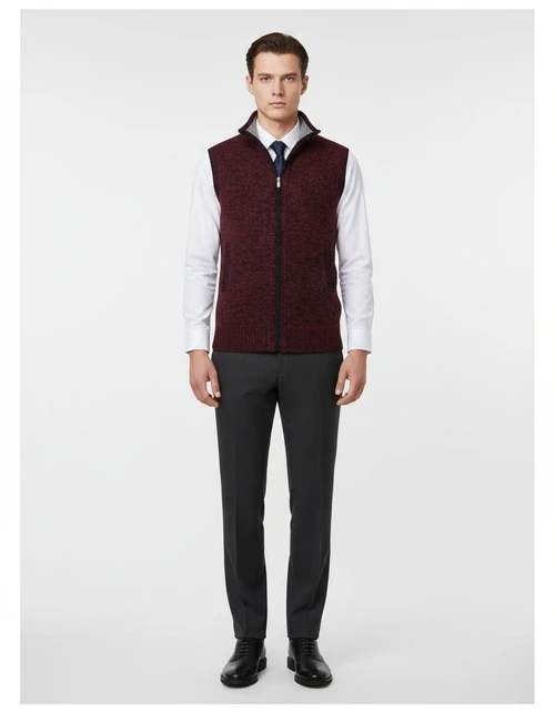 Men's Stand Collar Knit Vest Sleeveless Casual Zip-Up Sweater Jacket