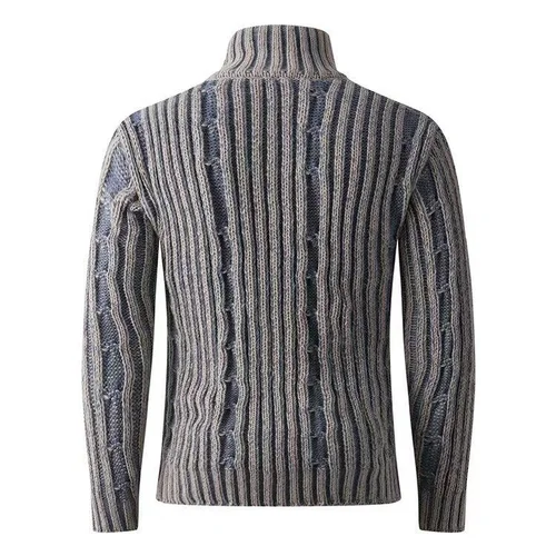 Cardigan/giacca da uomo alla moda con collo alto e blocchi di colore, lavorato a maglia.