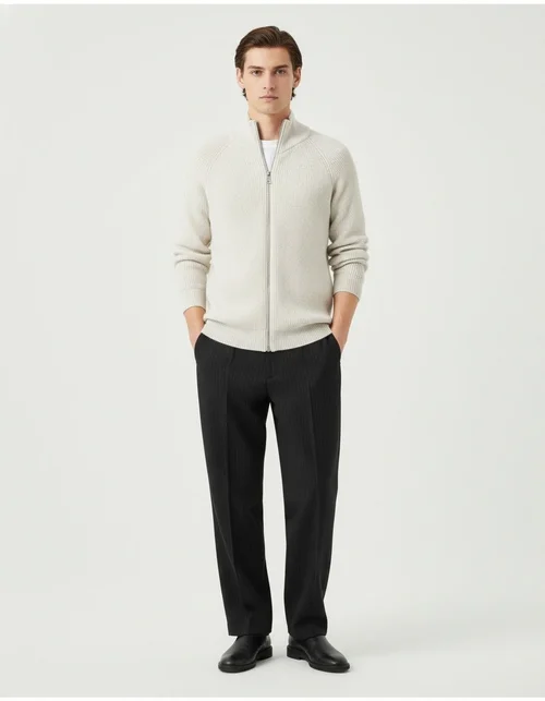 Maglione da uomo a collo alto con zip, in maglia, casual, per tutti i giorni.