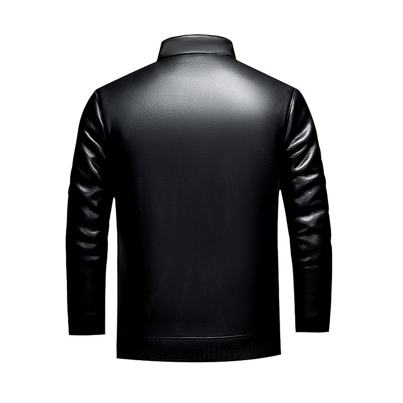 Men's Casual Fleece Lined Shiny Fake Leather Jacket