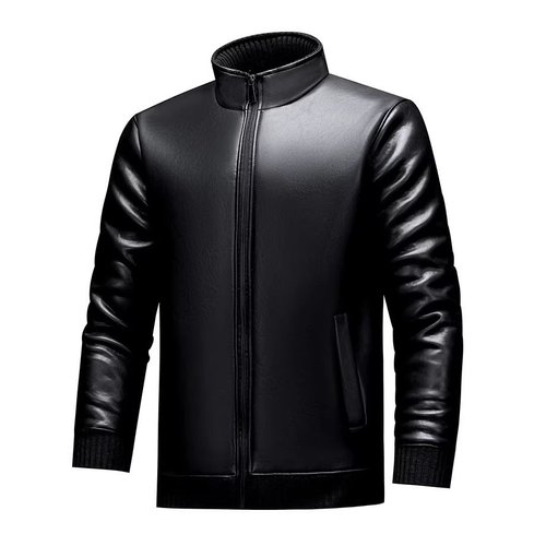 Giacca da uomo casual in similpelle lucida foderata in pile