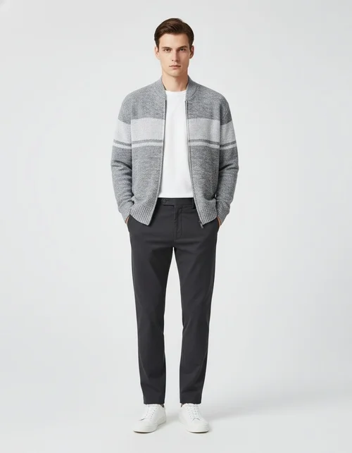 Cardigan da uomo a maglia con scollo a V e blocchi di colore, versatile giacca-maglione