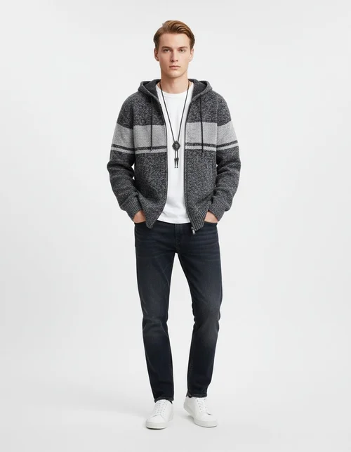 Maglione da uomo super caldo con cappuccio, foderato in pile, spesso e a maniche lunghe, vestibilità ampia.