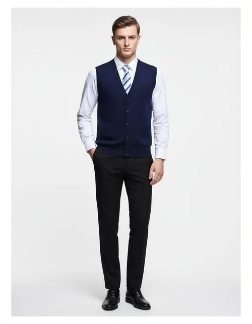 Cardigan/gilet da uomo senza maniche in maglia, ideale per occasioni formali e informali.