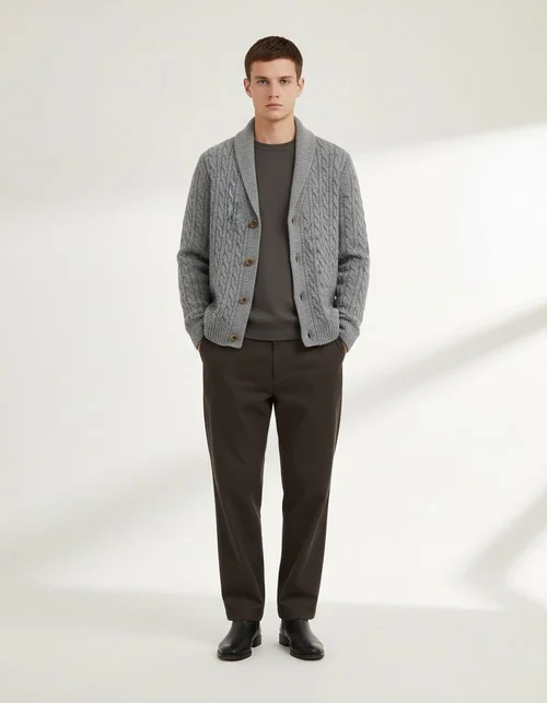 Cardigan da uomo slim fit in maglia, leggero, tinta unita, giacca-maglione
