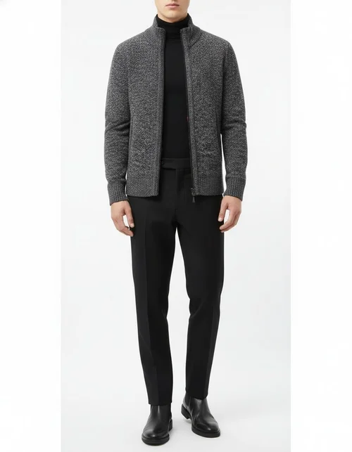 Cardigan da uomo caldo a maniche lunghe con collo alto in maglia jacquard.