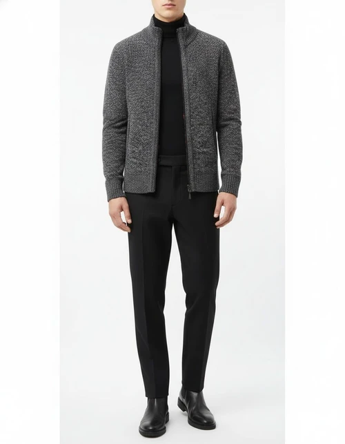 Men's Warm Stand Collar Long Sleeve Jacquard Knit Cardigan Jacket