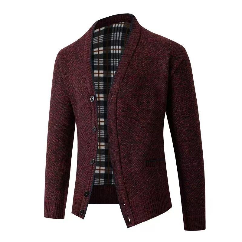 Men's Slim Fit Fleece Lined V-Neck Thick Knit Cardigan Sweater
