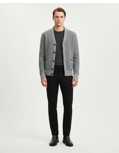 Men's Slim Fit Fleece Lined V-Neck Thick Knit Cardigan Sweater