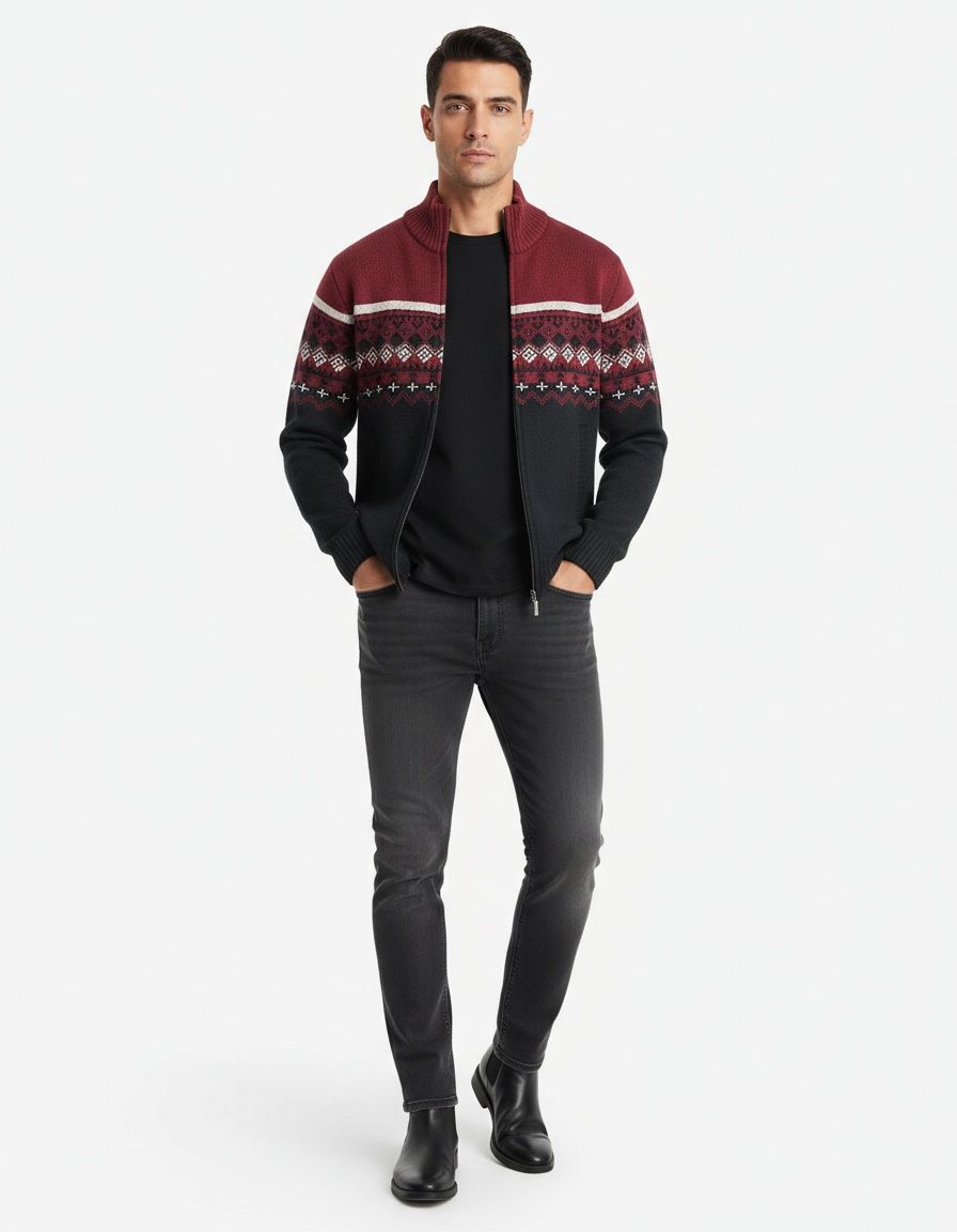 Men's Fashion Slim Fit Jacquard Knit Cardigan Sweater
