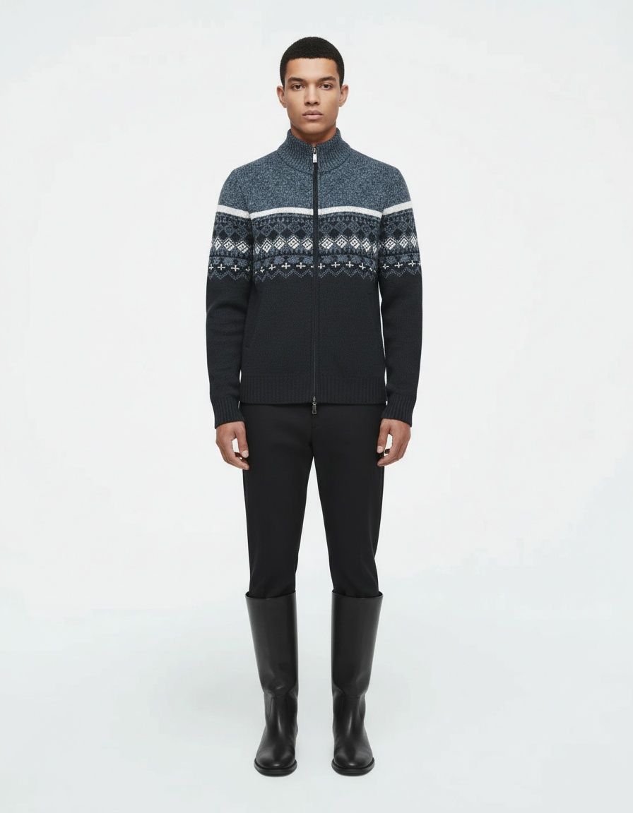 Men's Fashion Slim Fit Jacquard Knit Cardigan Sweater