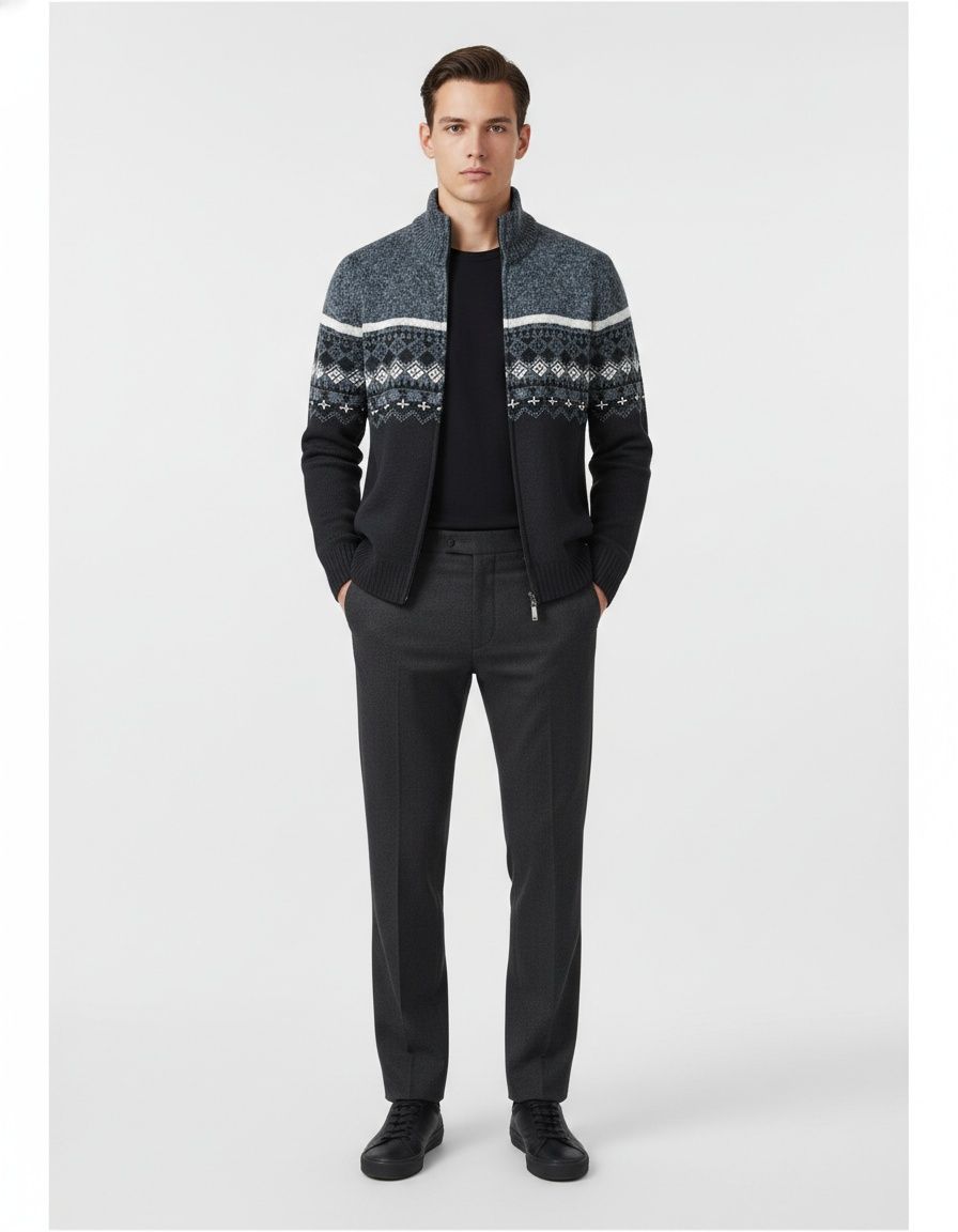 Men's Fashion Slim Fit Jacquard Knit Cardigan Sweater