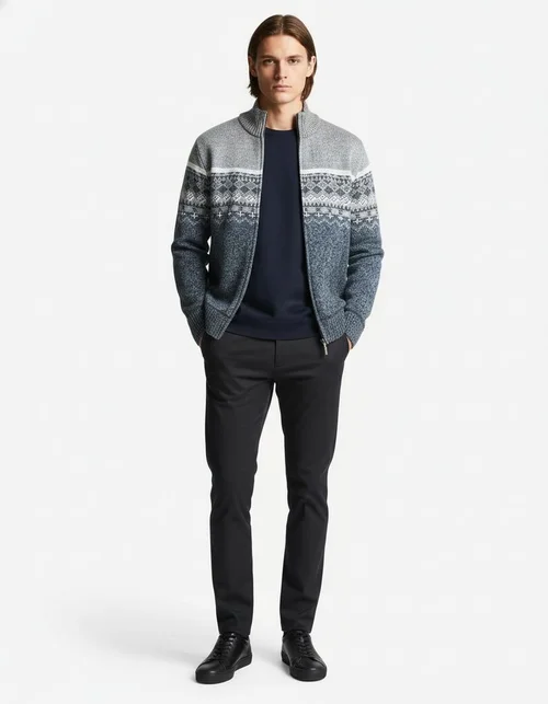 Gilet cardigan en maille jacquard coupe ajustée pour homme