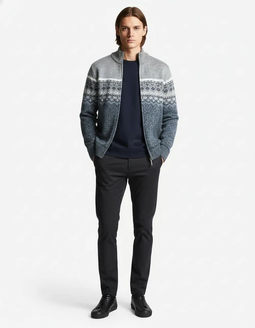 Men's Fashion Slim Fit Jacquard Knit Cardigan Sweater