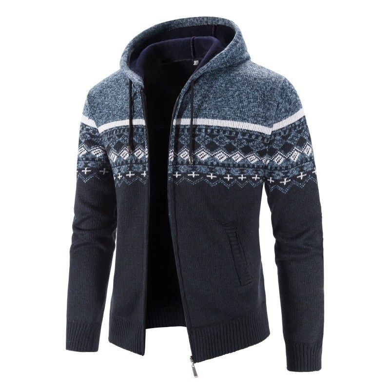 Men's Fleece Lined Gradient Knit Cardigan Casual Jacket