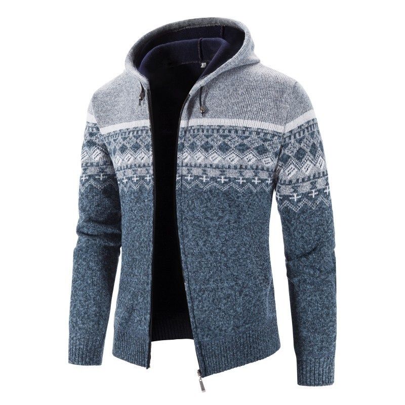 Men's Fleece Lined Gradient Knit Cardigan Casual Jacket