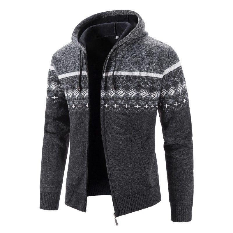 Men's Fleece Lined Gradient Knit Cardigan Casual Jacket