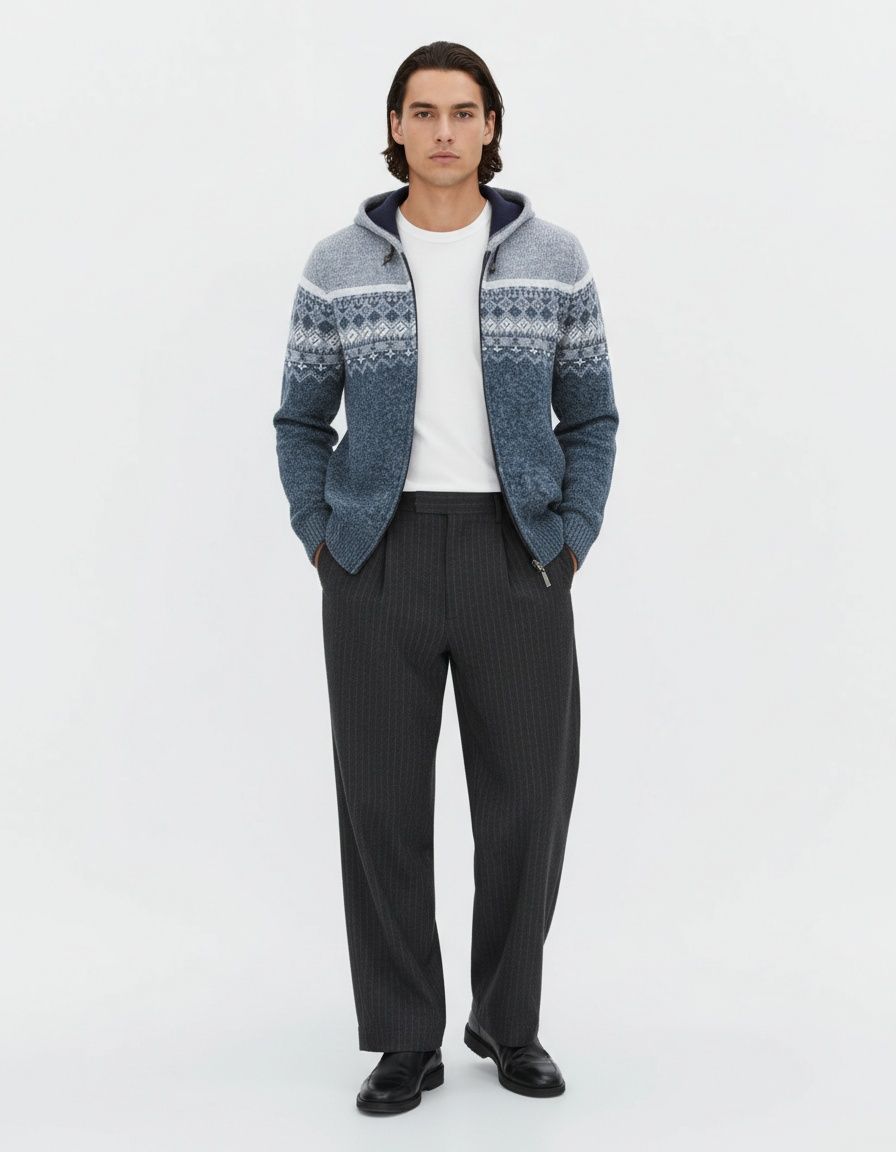 Men's Fleece Lined Gradient Knit Cardigan Casual Jacket