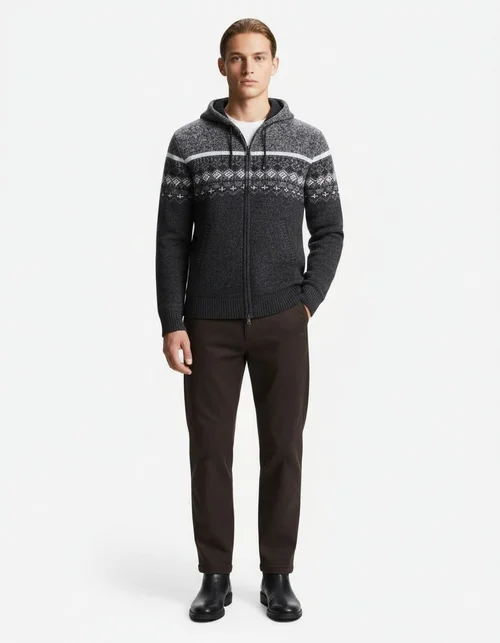 Gilet cardigan décontracté en maille dégradée doublé polaire pour homme