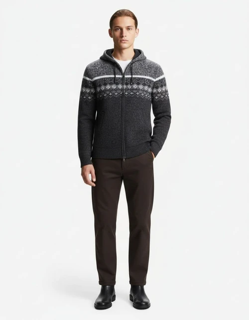 Men's Fleece Lined Gradient Knit Cardigan Casual Jacket