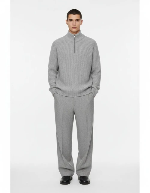 Men's Solid Color Basic Lapel Sweater Long Sleeve Top