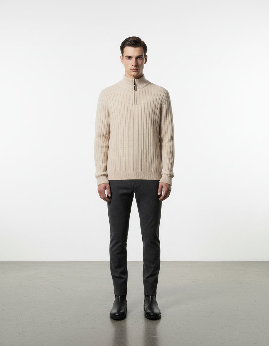 Men's Mock Neck Zip Knit Sweater Fashion Solid Color Casual Top