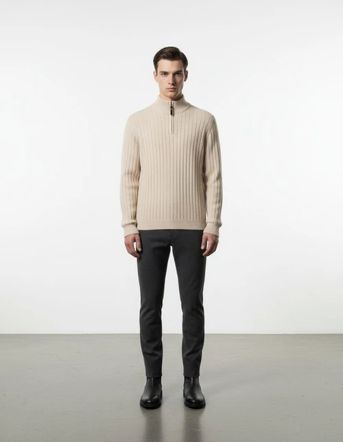 Men's Mock Neck Zip Knit Sweater Fashion Solid Color Casual Top