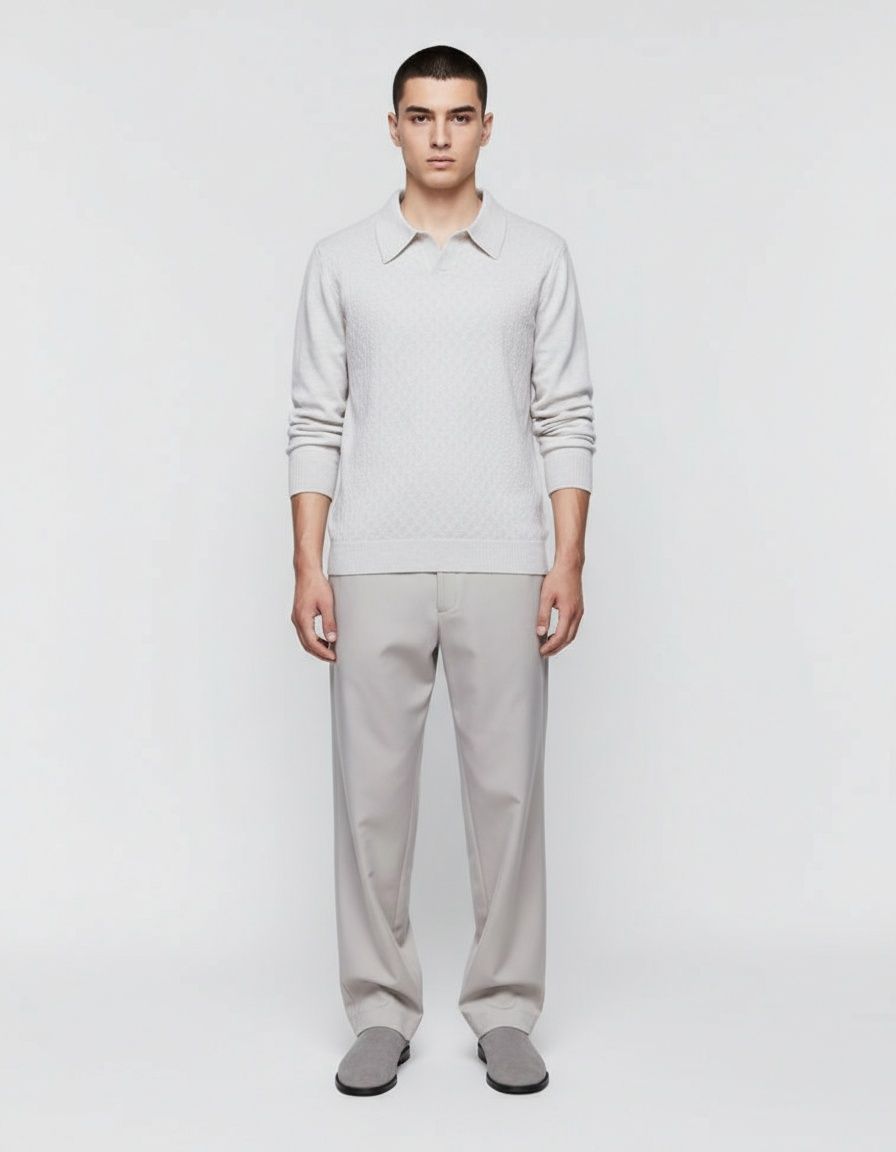 Men's Lapel Solid Color Knit Sweater Fashion Long Sleeve Casual Top