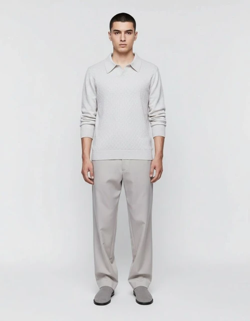 Men's Lapel Solid Color Knit Sweater Fashion Long Sleeve Casual Top