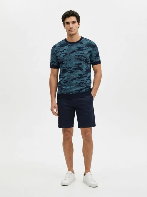 Pull à manches courtes en maille camouflage pour homme - Col rond moderne