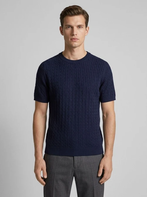 Men's Cable Knit Short Sleeve T-Shirt - Crew Neck Sweater