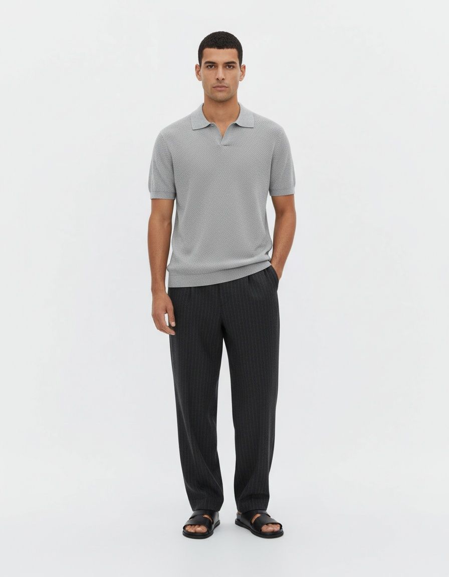 Men's Lightweight V-Neck Short Sleeve Knit Polo Breathable Cotton Polo Shirt