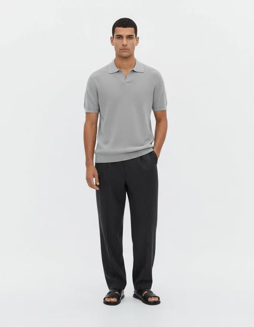 Polo léger à manches courtes et col en V pour homme, en maille de coton respirant