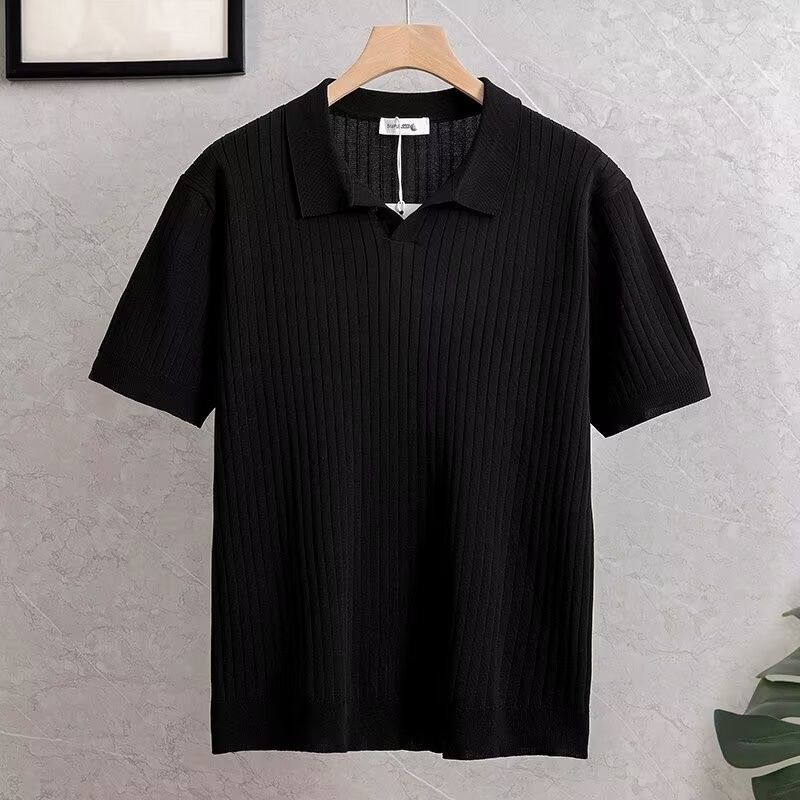 Men's Striped Short Sleeve Knit Polo Slim Fit Lightweight Summer Sweater