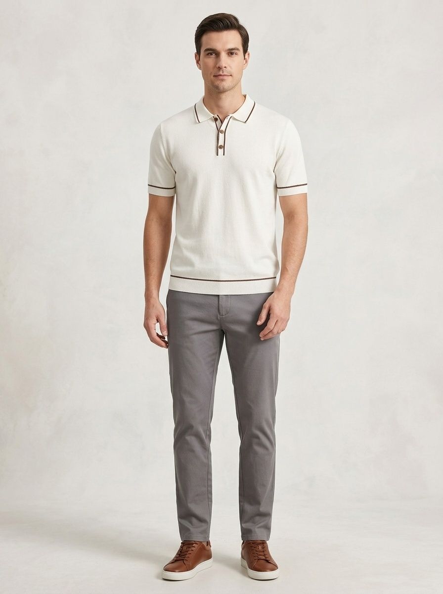 Polo da uomo in maglia - Maniche corte con profili a contrasto