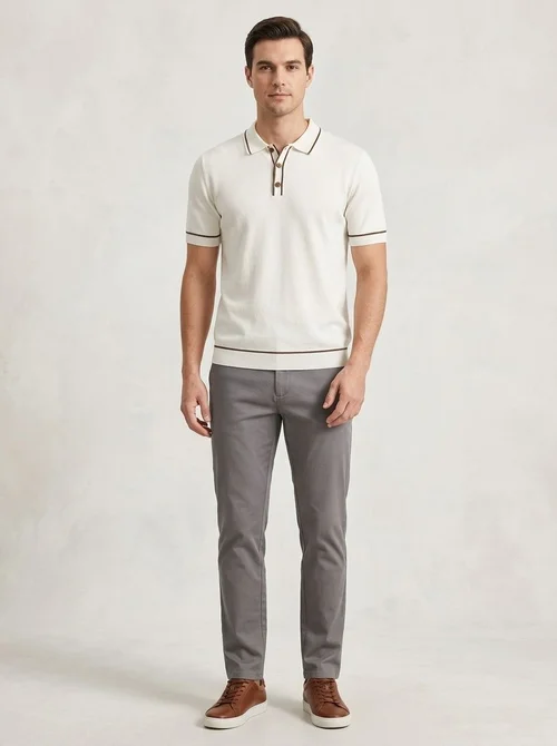 Polo homme en maille - Manches courtes avec finitions contrastées