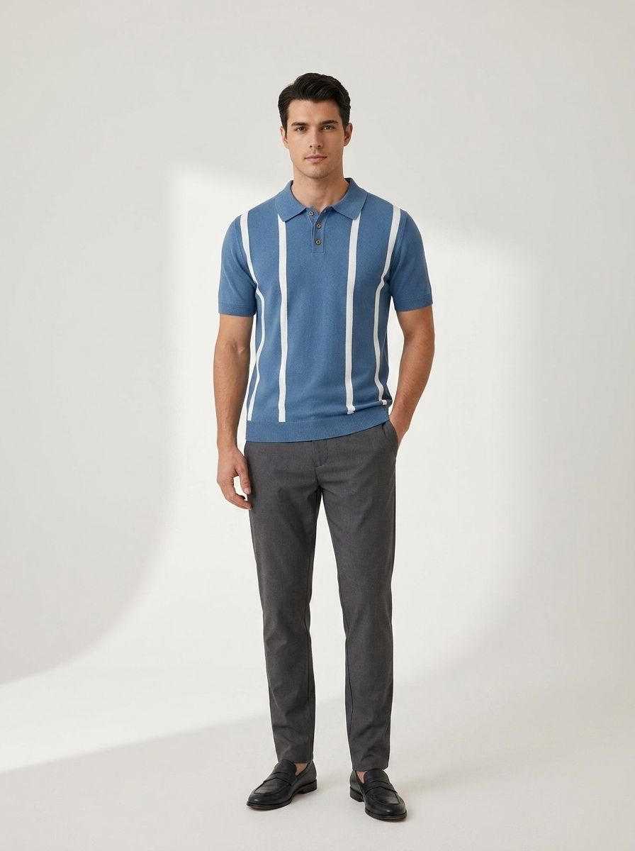Polo da uomo classica a righe blu in maglia
